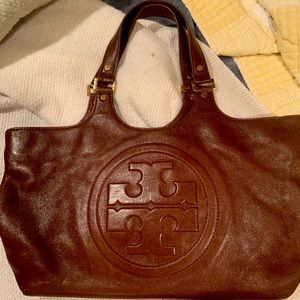 Tory Burch brown vintage tote with gold hardware